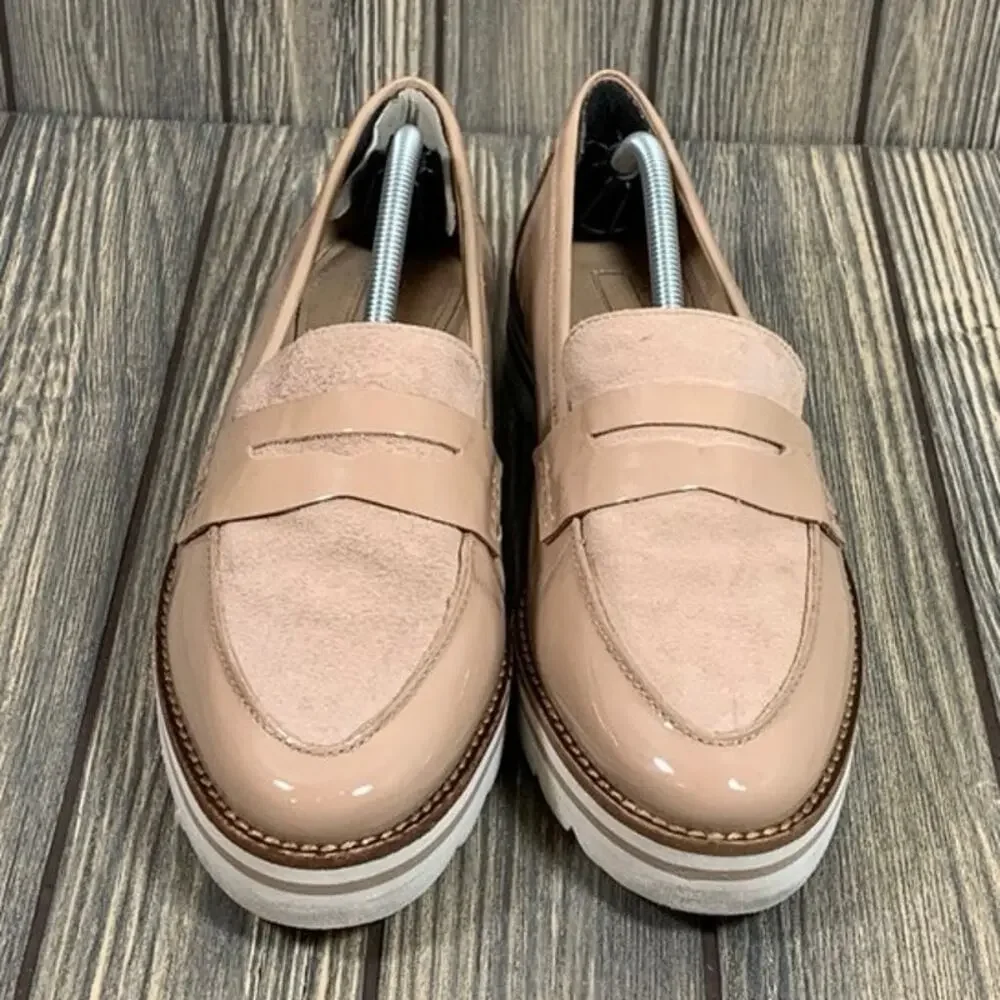 Antonio Melani‎ Bradlie Women Patent Leather Suede Loafer Slip On Beige Sz 9